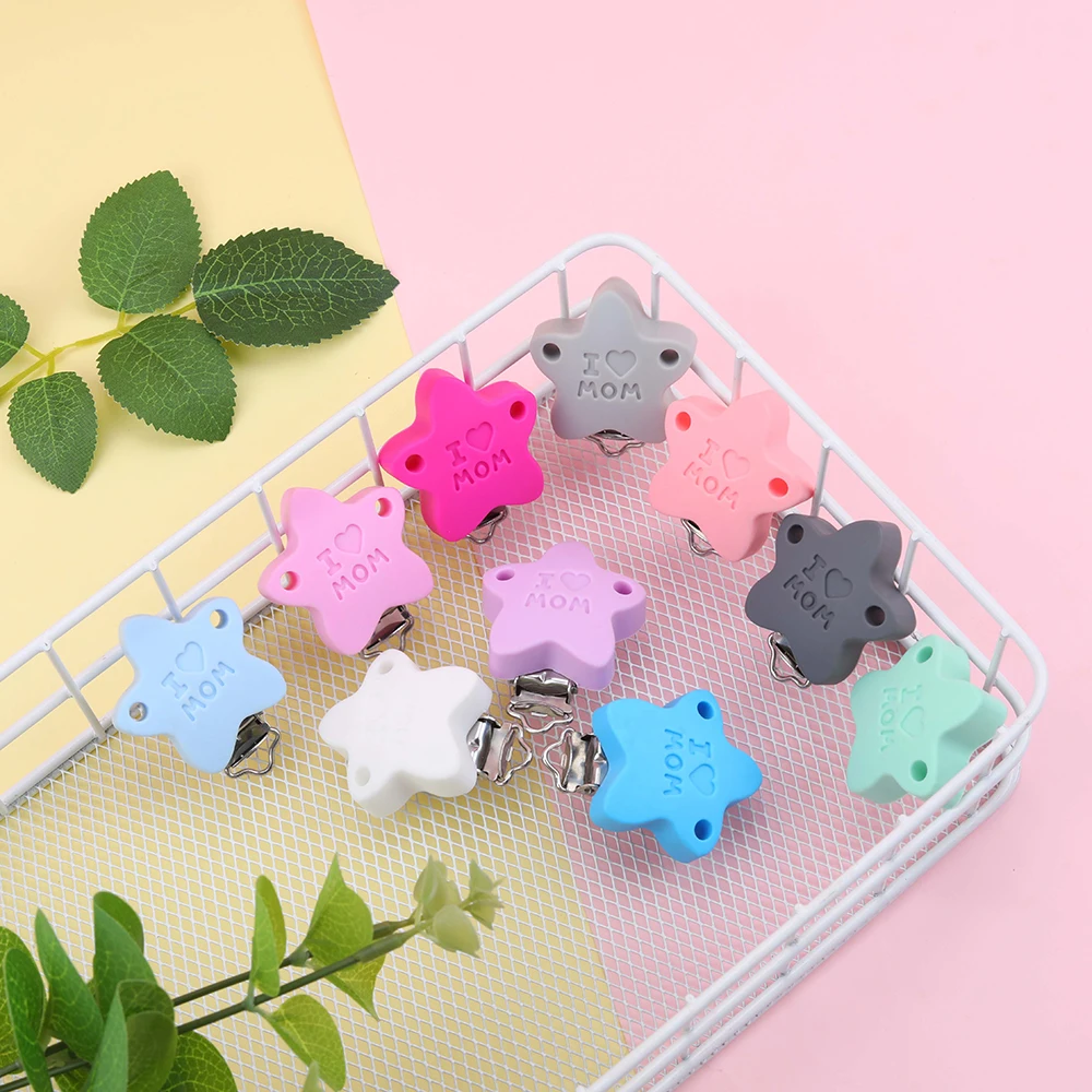 

Sunnory 3Pcs I Love Mom Five-Pointed star Silicone Clip DIY Baby Teething Glue Nipple Chain Bracket Accessories BPA Free