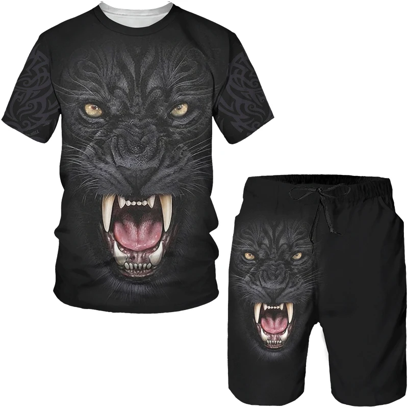 Summer 3D Wolf Printed Men's T-Shirt/Suit Hip Hop O-Neck Short Sleeve Tees&Shorts Two Piece Set Cool Animal Sportswear Tracksuit