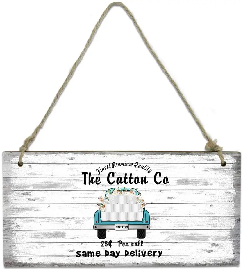 

Blue Car with Toilet Paper Cotton Vintage Welcome Sign with Rope for Wall Door Porch Entryway New Home Presents Friendship