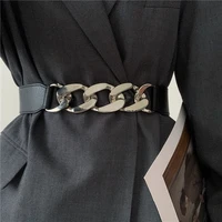 new gold silver color chain pu leather belt strap elastic metal waist belts for women stretch ladies coat dress waistband girdle