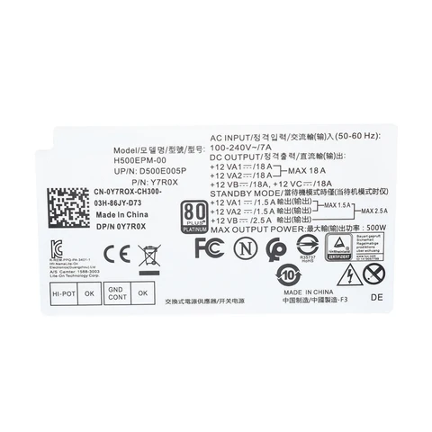 Новый PSU Y7R0X H500EPM-00 L500EPM-00 D500EPM-00 для Dell Optiplex 5080MT 7080MT 7070MT 7060MT 3050MT 3650 3670 3671 5090