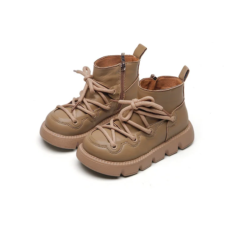 Демисезонные модные ботинки для мальчиков 2-12 лет, Детские ботильоны, Детские повседневные кожаные ботинки, коричневые, цвета хаки