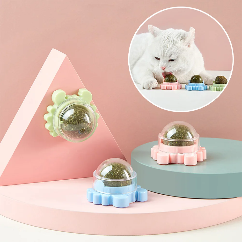 

Cat Toys Cat Treat Toys Snack Self-Adhesive 360° Rotated Catnip Ball Cats Wall Mount Molar Teething Toy For Cats Ball
