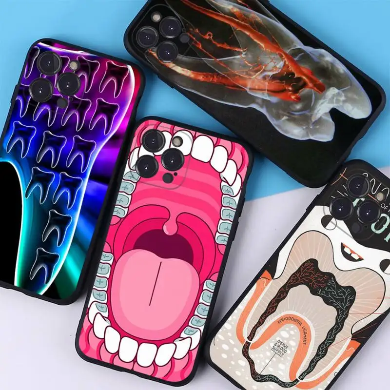 

Tooth Pattern Phone Case For iPhone 6 7 8 Plus 11 12 13 14 Pro SE 2020 MAX Mini X XS XR Back Funda Cover