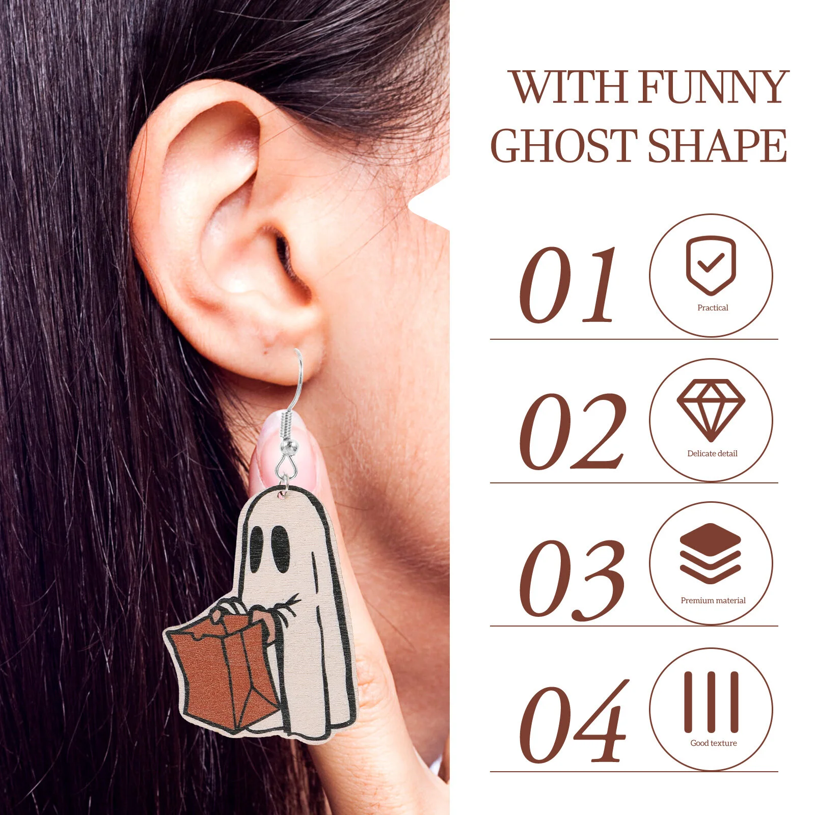 Goth Earrings Jewelry Women Trendy Funny Dangle Halloween Costume Wooden Fashion Funky
