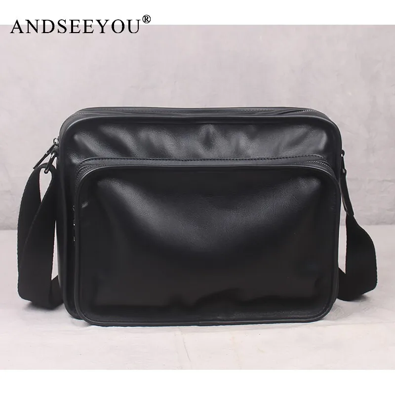 

Andseeyou Brand Messenger Bag Men's Leather Shoulder Bag Men's First Layer Cowhide Casual Business Backpack Horizontal Soft Leat