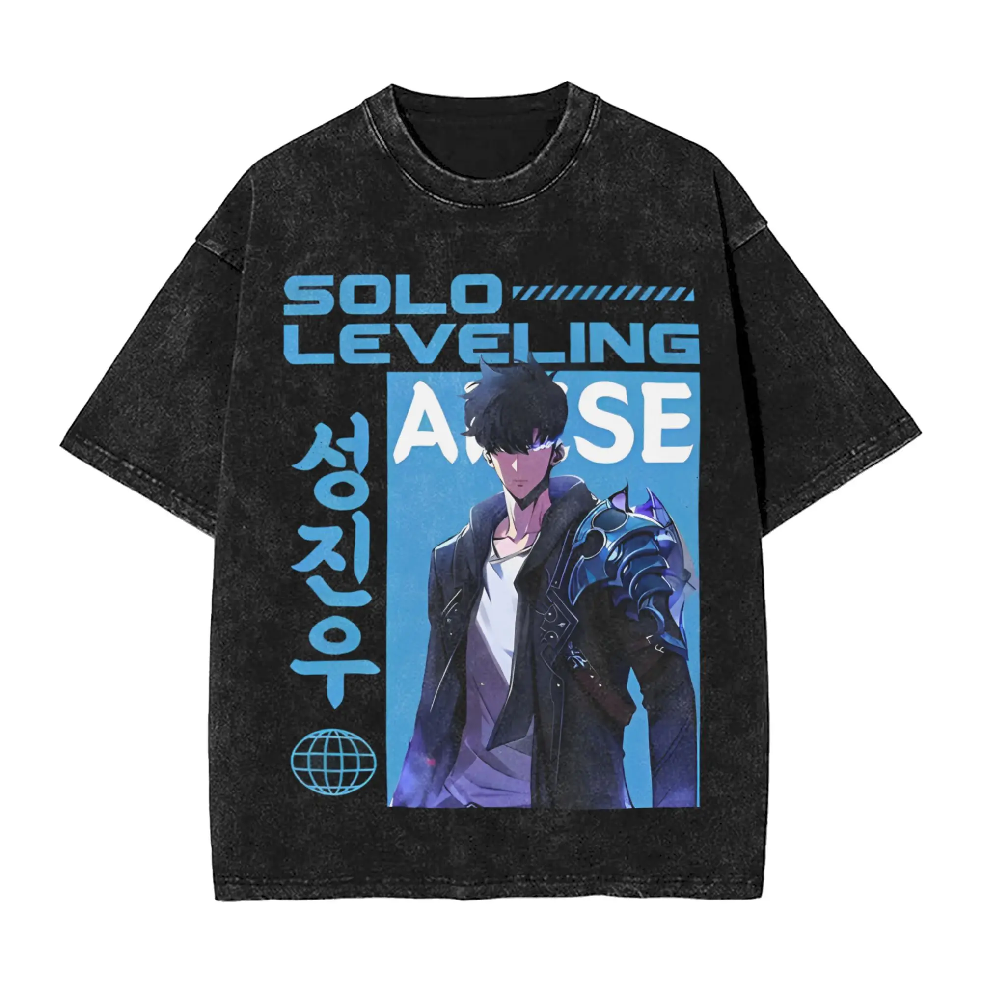 Sung Jinwoo Solo Leveling футболка в стиле хип-хоп из стираного хлопка большого размера