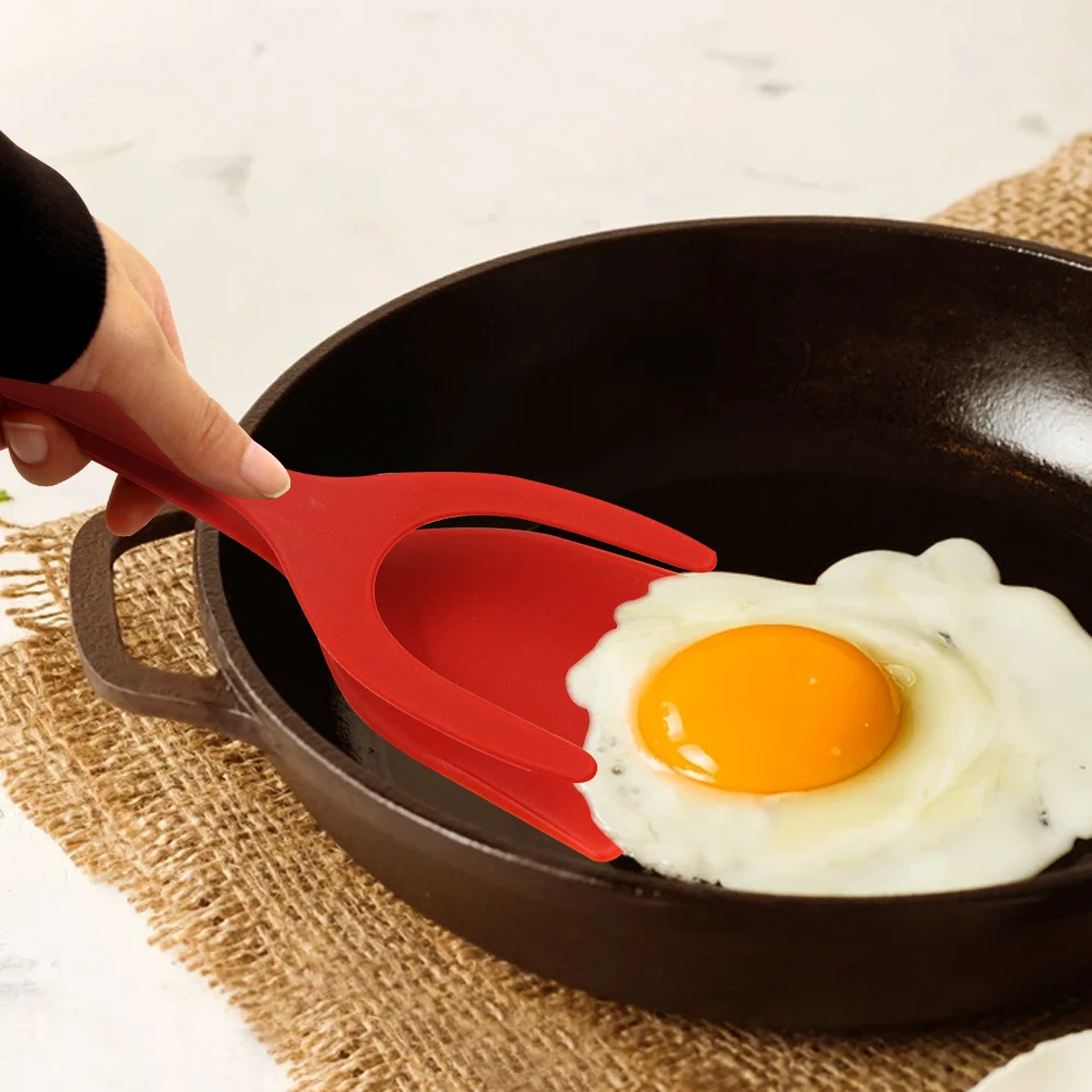 

Multifunctional 2 In 1 Non-Stick Food Clip Tongs Fried Egg Cooking Turner Pancake Spatula Pizza Barbecue Omelet Kitchen Clamp