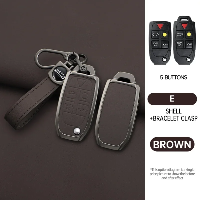 Кожаный чехол для ключей из цинкового сплава для Volvo XC90 XC70 S80 S60 S40 V70 V50 C30 C70 5-кнопочный чехол с дистанционным управлением, аксессуары для ключей