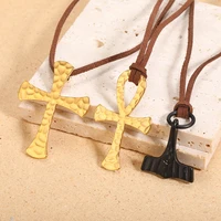stainless steel hydraulic cross necklace for men women key of life pendant necklace fashion brown korean velvet chain jewelry