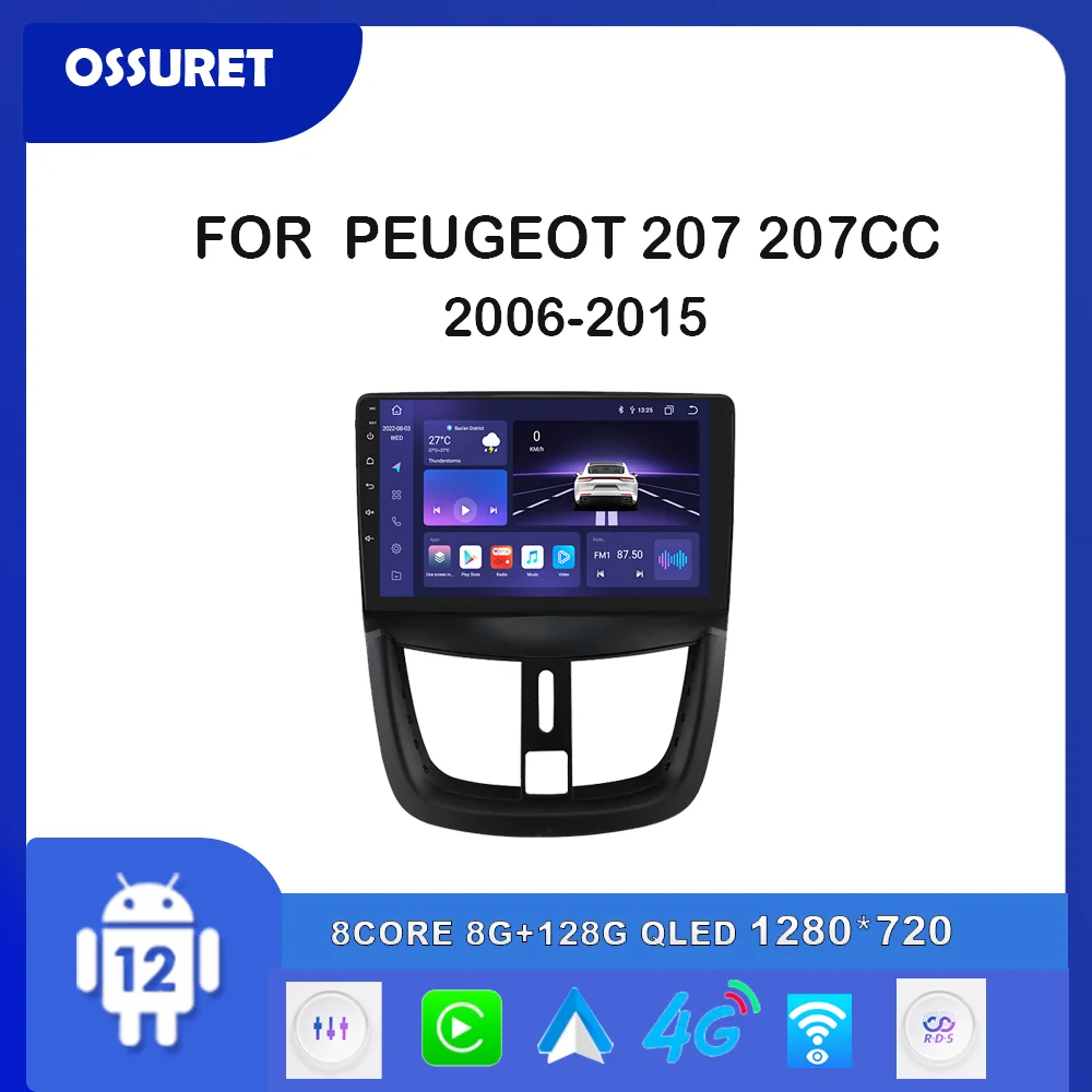 

Android 2din Autoradio GPS Navi Stereo For PEUGEOT 207 207CC 2006 2007 2008 2009-2015 Multimedia video player 4G WIFI Carplay
