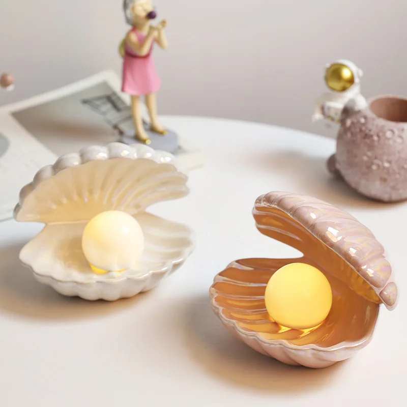 

Dream Ceramic Shell Pearl Lamp Bedroom Decor Night Light Streamer Fairy Shell Home Decoration Ornaments Bedside Lamp Girl Gift