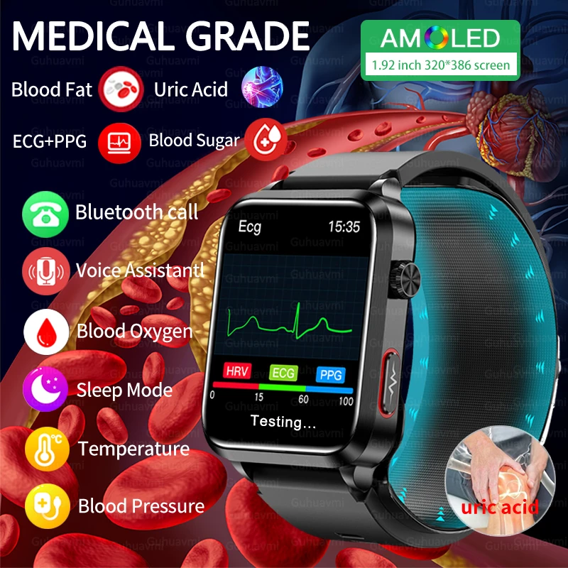 Смарт-часы мужские с ЭКГ + ППГ воздушным насосом и подушкой безопасности