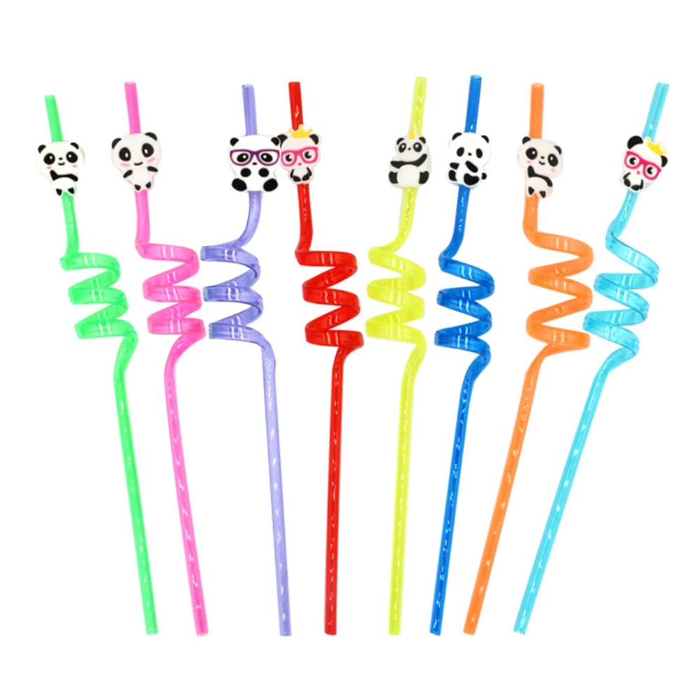 

Curly Straws Plastic Straws Restaurant With Different Colours Reusable 26*0.5cm 8 Pcs Cartoon Straw Children's