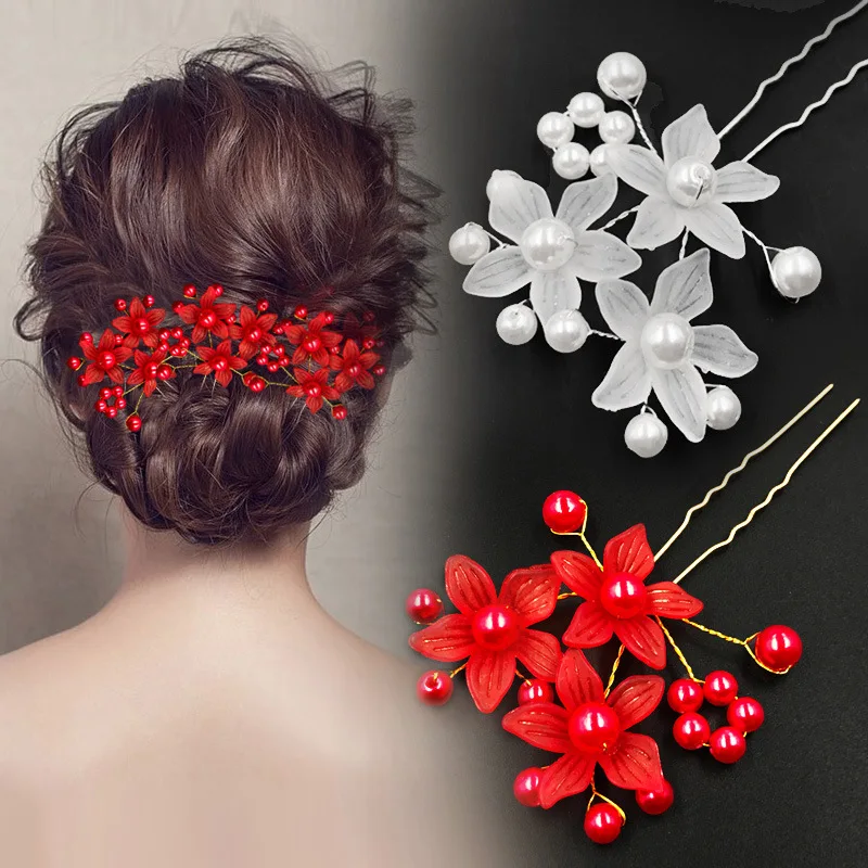 

Children's Fashion U-shaped Simulated Pearl Hair Clips Hair Ornament Wedding Hairpin Headwear Girl Flower Tiara Women Jewelry
