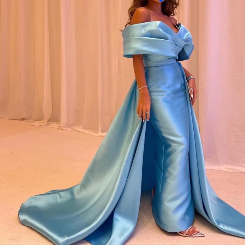 

FLORINE TULIRAIN Satin Summer Trumpet Floor-Length Evening Dress Elegant Off The Shoulder Blue Gown For Charming Women 2023