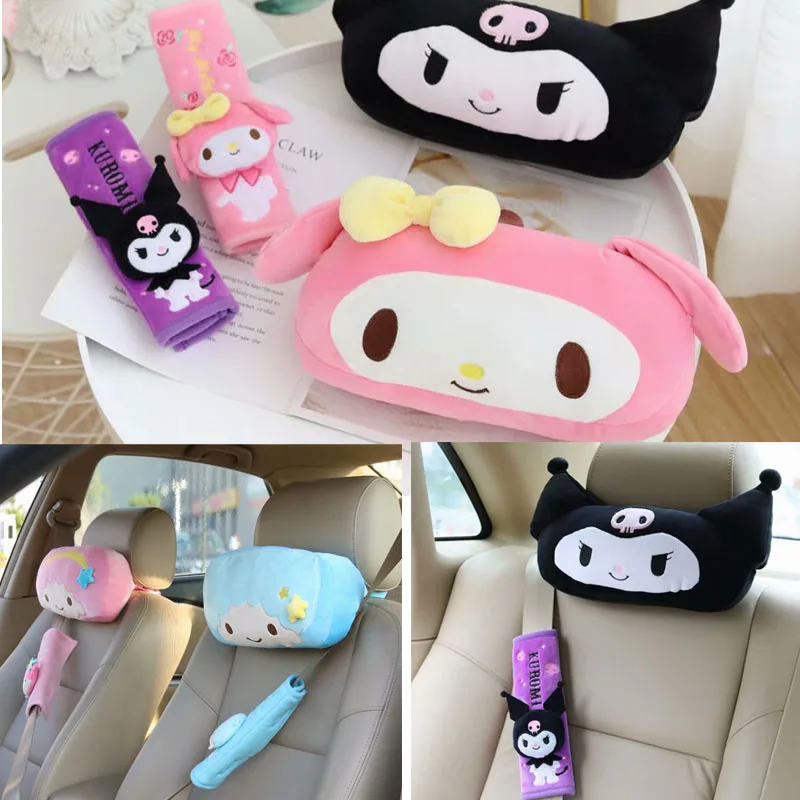 

Kawaii Kuromi My Melody Plush Car Headrest Neck Guard Pillow Anime Cute Gemini Car Sanrio Accessories Plush Toy Seat Belt Toys