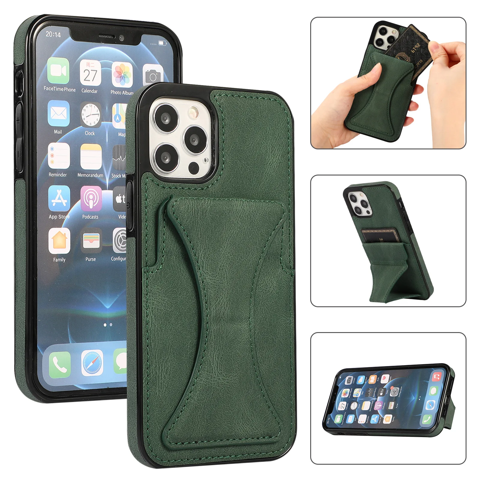 Роскошный чехол с держателем для карт Iphone 13 Pro Max 12 Mini кожаный 8 Plus Xs Металлическая