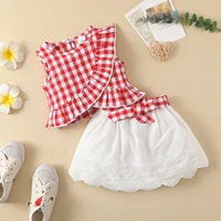 0 3 korean baby girl clothes summer newborn baby suit ruffle sleeveless pullover top bow embroidery skirt 2 piece suit