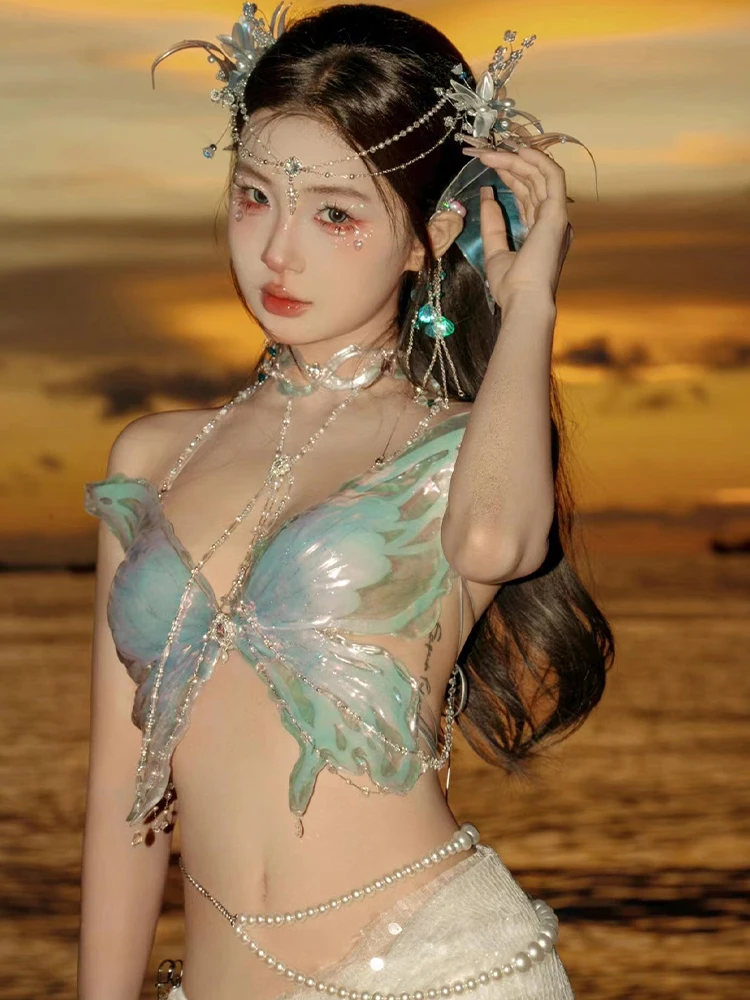 Фея-бабочка бикини Русалка кристаллическая смола + силиконовый бюстгальтер