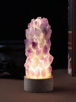 1pcs runes stones natural purple crystal tufted tooth diy gypsum mini night light usb plug in base bedside lamp wholesale