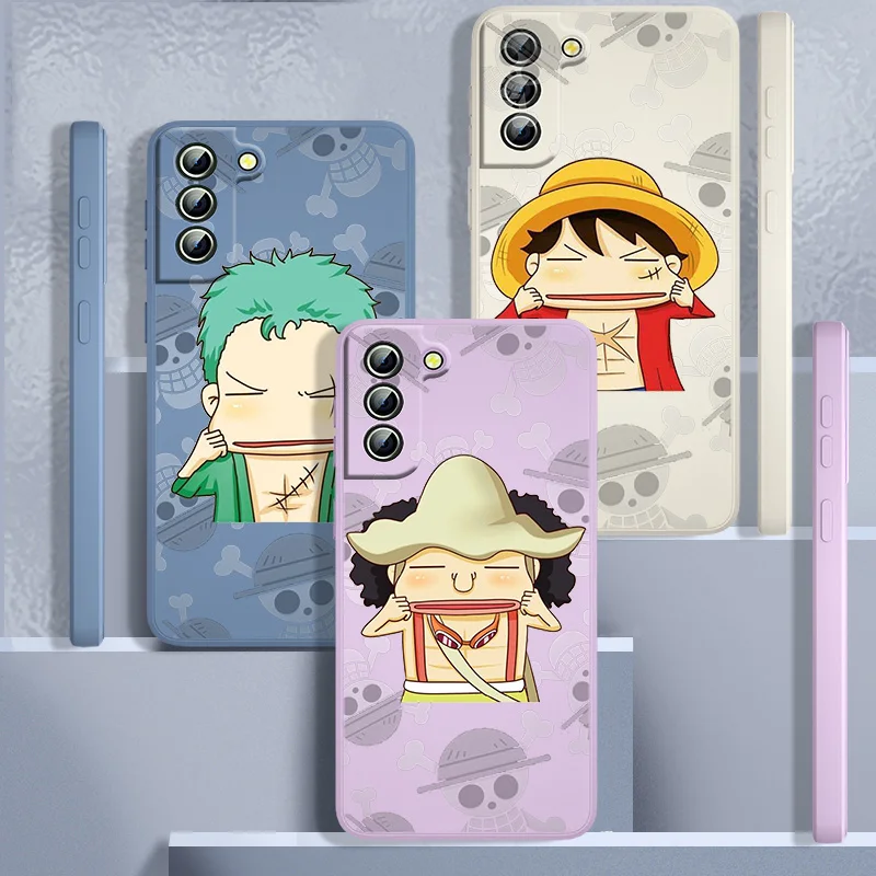

One Piece Pinch Face Character For Samsung Galaxy S22 21 20 FE S10 Note 20 10 Ultra Lite Plus Liquid Rope Cover Funda Phone Case
