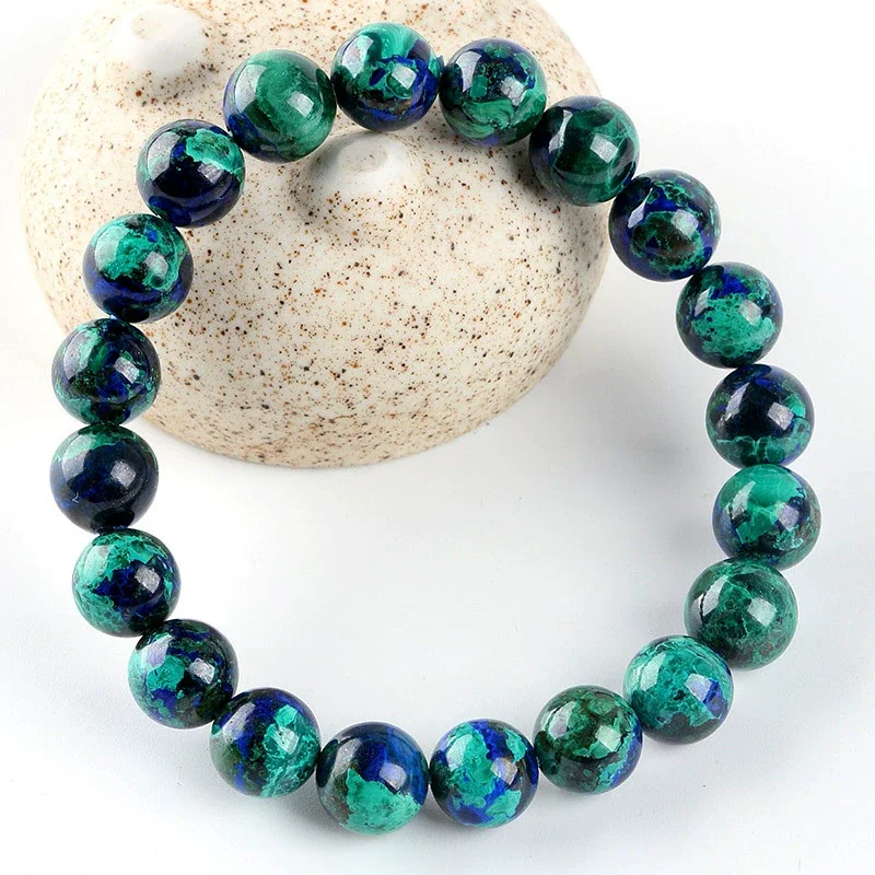 

Natural Blue Green Malachite Azurite Bracelet Round Beads Woman Men Green Azurite Bracelet 8mm 10mm 12mm AAAAAA