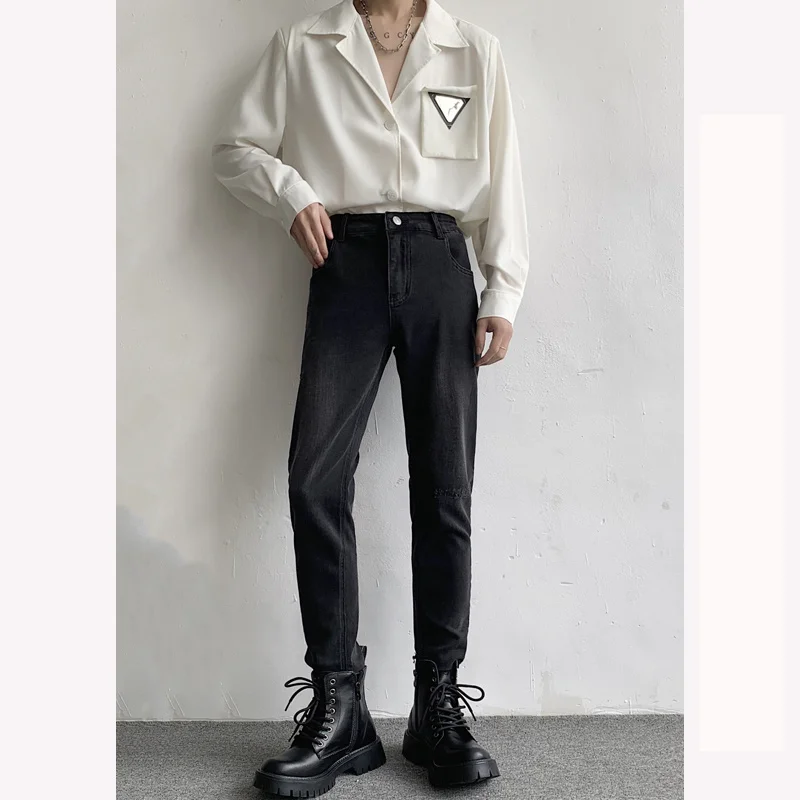 Spring Blue Black Jeans Men Slim Fashion Casual Straight Jeans Men Streetwear Korean Biker Denim Pants Mens Trousers M-2XL