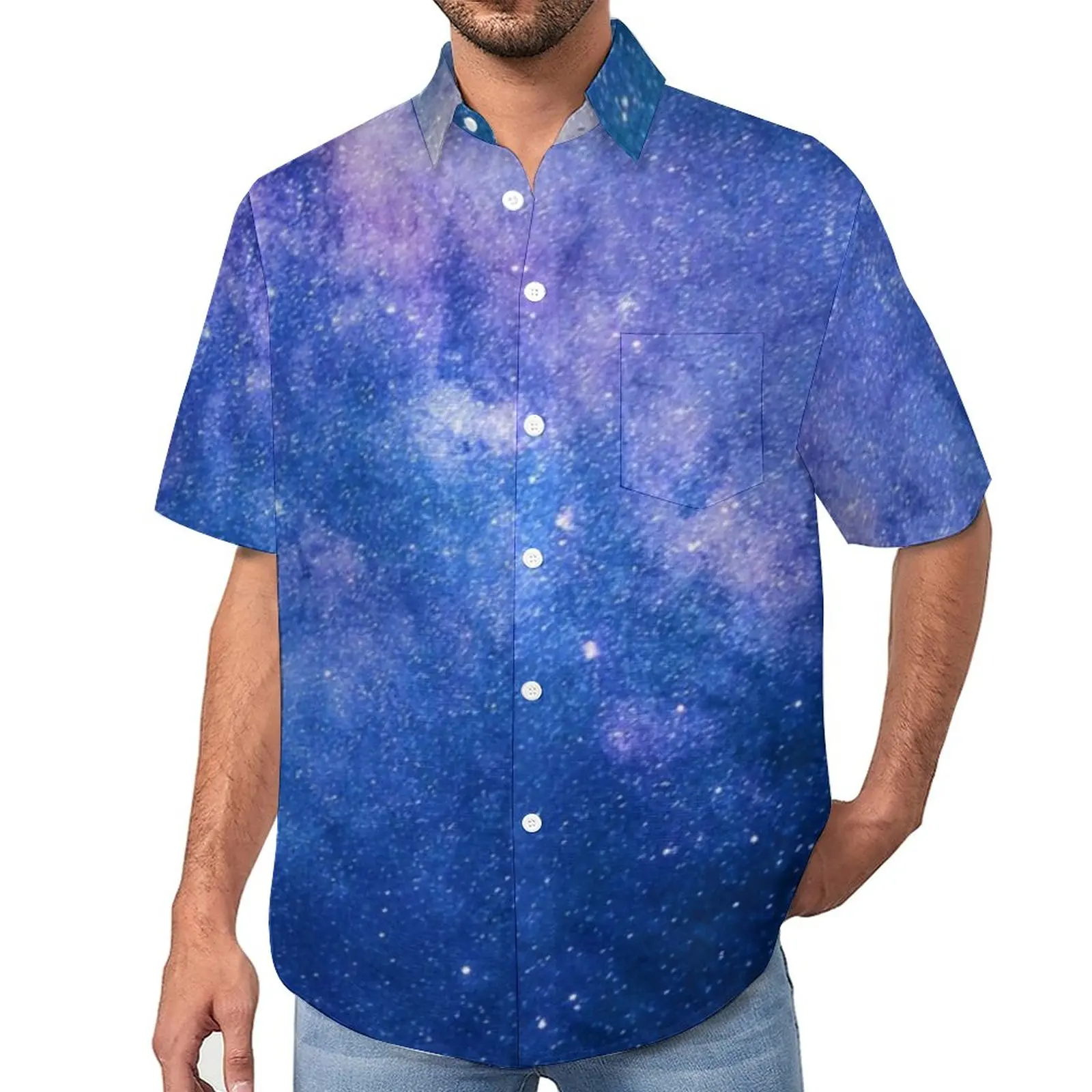 

Starry Space Print Blouses Men Starry Space Print Casual Shirts Hawaii Short-Sleeve Custom Stylish Oversized Vacation Shirt Gift