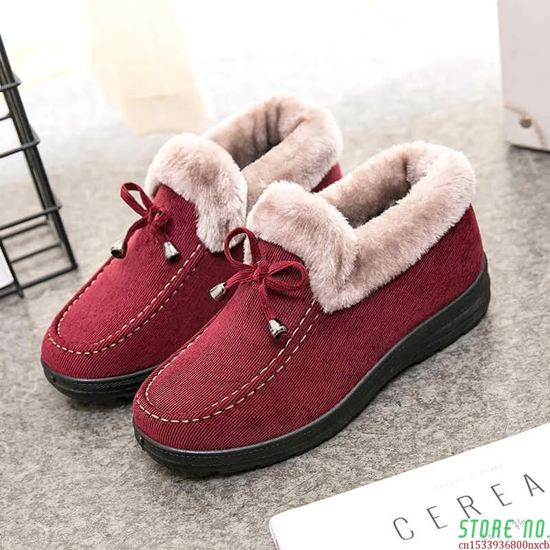 

women boots winter Shoes 2021 Snow Boots Round Toe Cotton Fabric Slip-on Flat With Sewing Solid Color Platform Boots