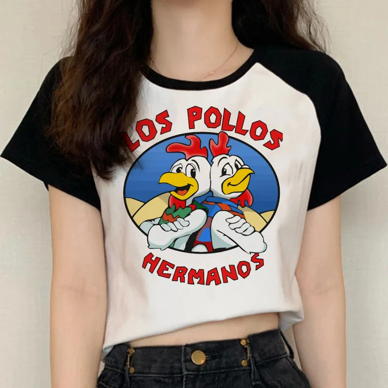 

Летняя женская футболка los pollos футболка с надписью hermanos, белая футболка с рисунком манги, Повседневная футболка, уличная одежда для пар