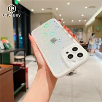 lovebay fashion gradient laser love heart phone case for iphone 13 12 11 pro max xs max xr x transparent camera protection cover