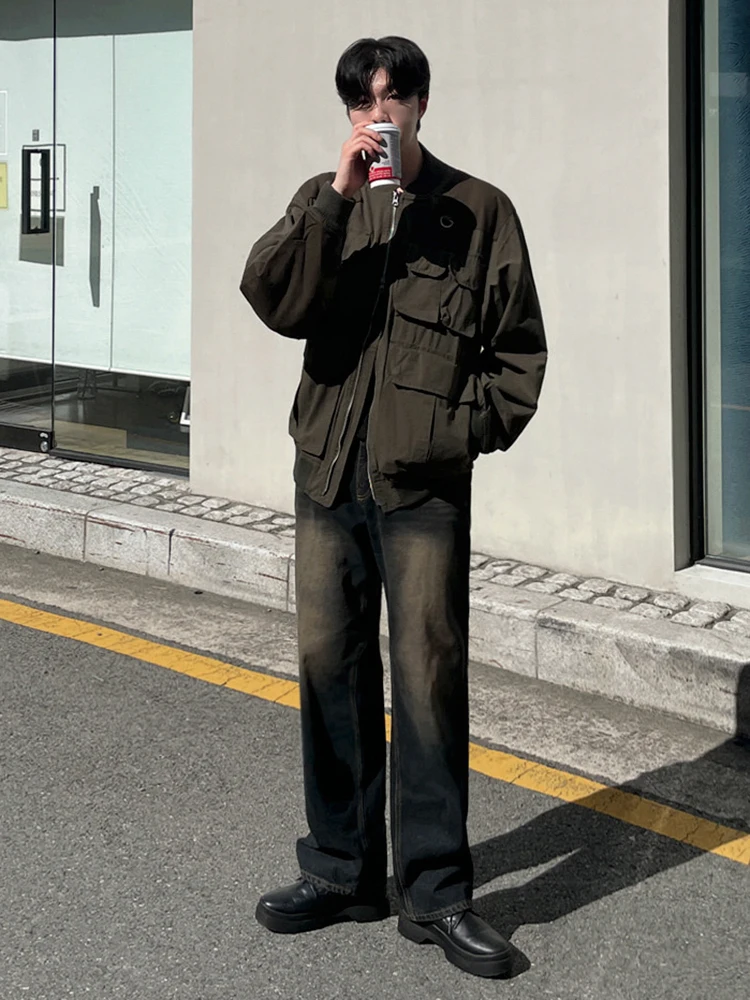 Мужские джинсовые брюки в корейском стиле однотонные стиральные повседневные