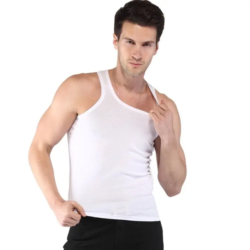 2021 Men's Pure Cotton Undershirt Solid Color Seamless Underwear Close-fitting Broad Shoulders V Neck Vest Comfortable T-shirt