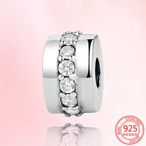 Hot 100% Real 925 Sterling Silver Zircon Round Beads Fit Original Pandora Bracelet& Bangle Making Fashion DIY Jewelry For Women