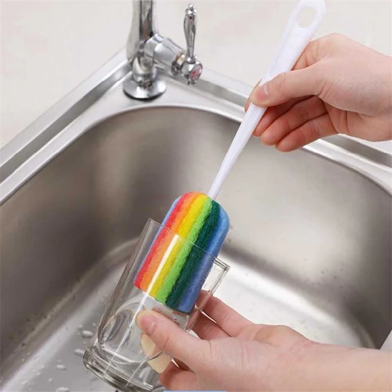 

Rainbow Color Cup Brush Kitchen Cleaning Sponge Brush For Wineglass Bottle Coffe Tea Glass Cleaner Family Washing Brushes Tools