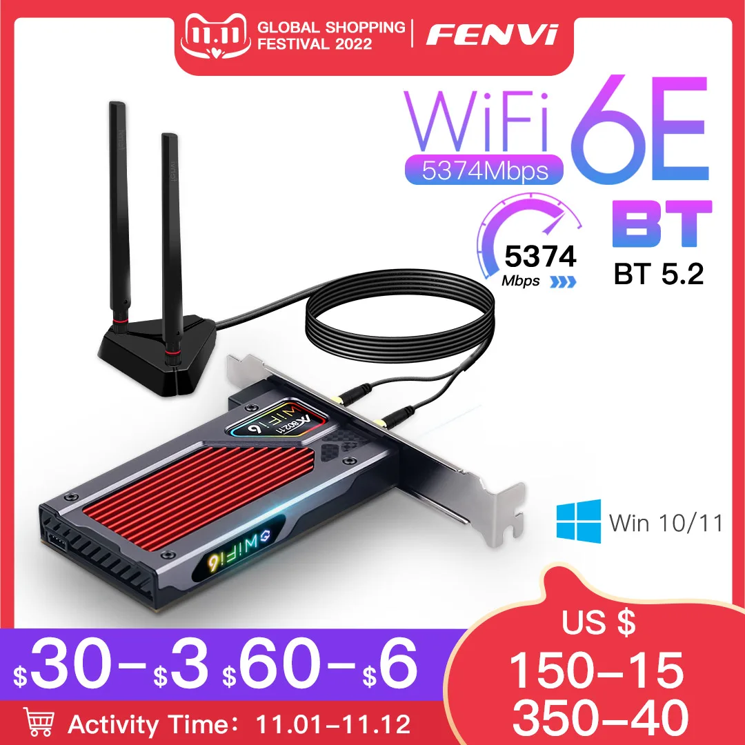 

2023 Fenvi FV-AXE3000 Wi-Fi 6E AX210 Bluetooth 5.2 Wireless 5374Mbps 2.4G/5GHz/6G WiFi 802.11AX/AC PCIExpress Network Card