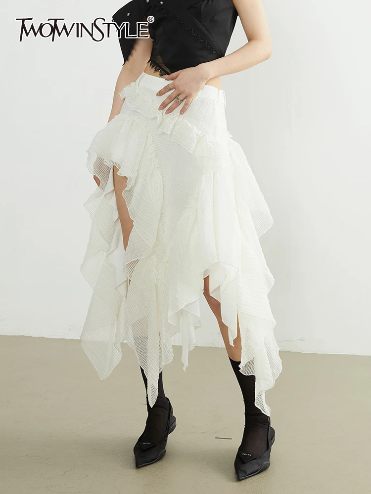 

Женская Асимметричная юбка TWOTWINSTYLE, летняя Однотонная юбка с высокой талией и складками, Модная стильная одежда, новинка 2023