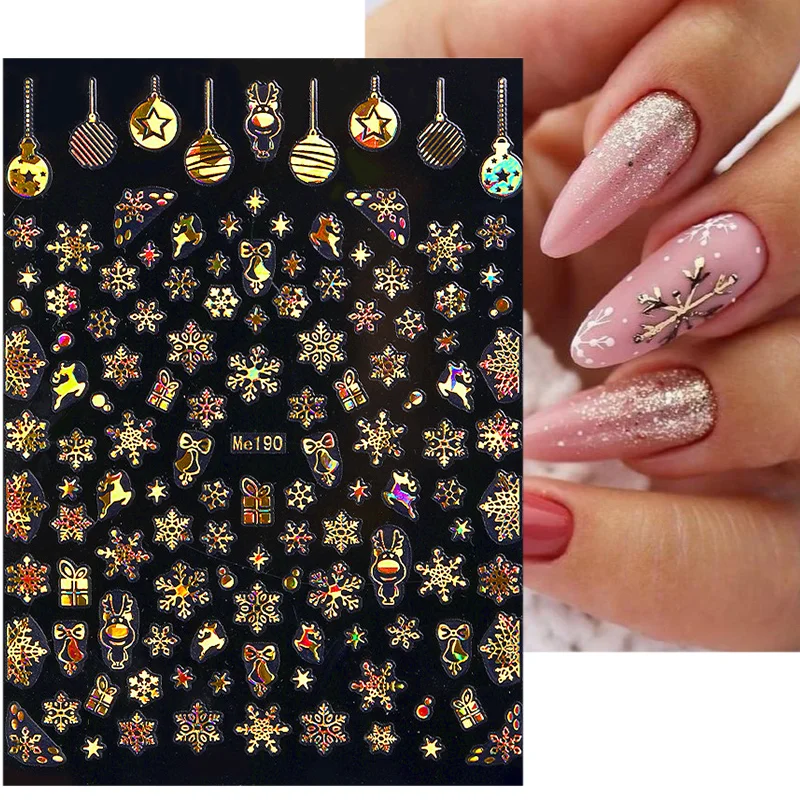 

Christmas Nail Sticker 3D White Bronzing Snowflake Deer Santa Pattern Adhesive DIY Transfer Decals New Year Nail Art Decoration