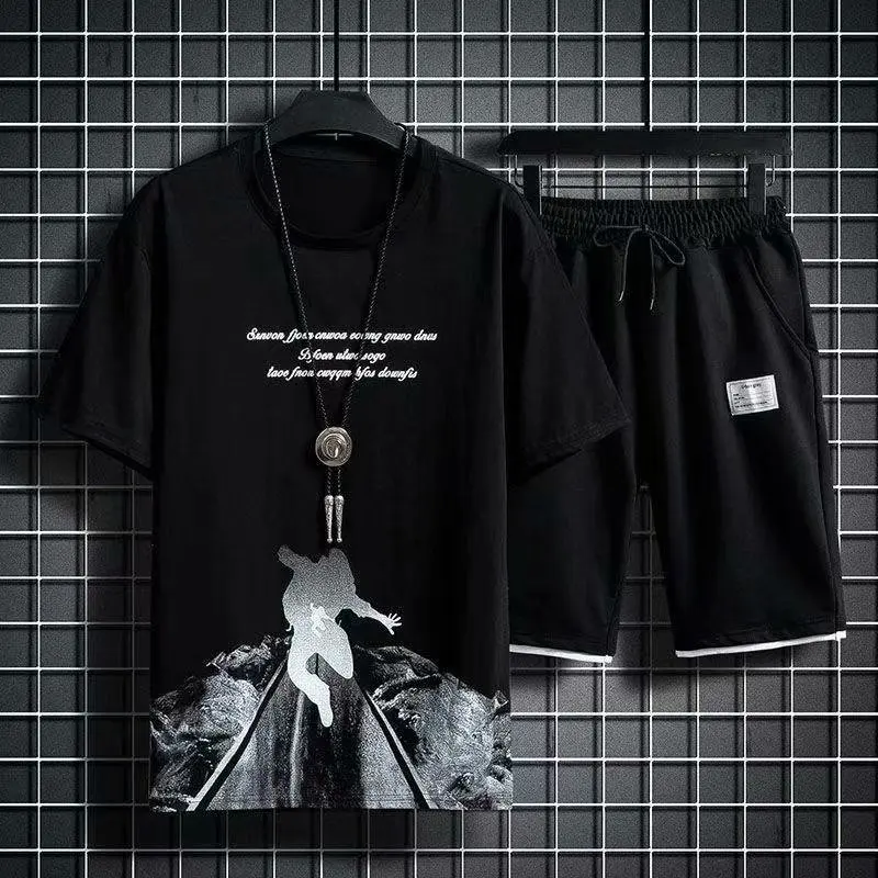 

Summer New Tracksuit Men Casual Sports Set Streetwear Short Sleeved Shorts+ Shorts Sets 2022 Mens Fashion 2 Piece Sportswear 5XL