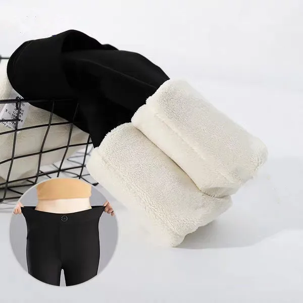 Plus Size Fit 100kg Cashmere Pants Women's Winter Thicken Stretch Warm Pencil Pants High Waist Pocket Leggings Thermal Trousers