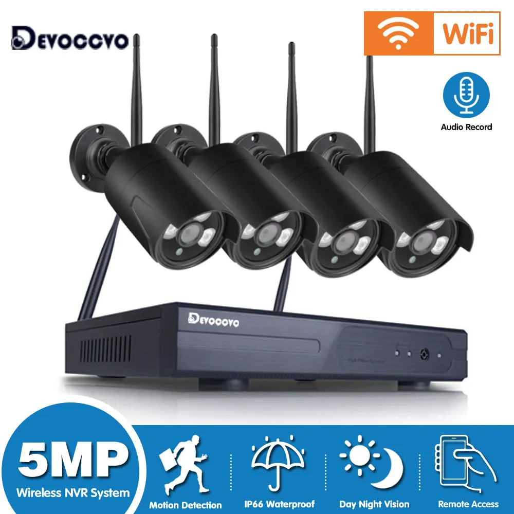 Kit Wifi 5mp 4ch Wireless Nvr Set Outdoor Audio Video Surveillance Camera System Kit 8 Channel