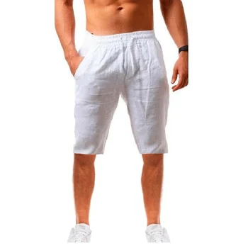 New Men's Cotton Linen Shorts Pants Male Summer Breathable Solid Color Linen Trousers Fitness Streetwear S-3XL 1