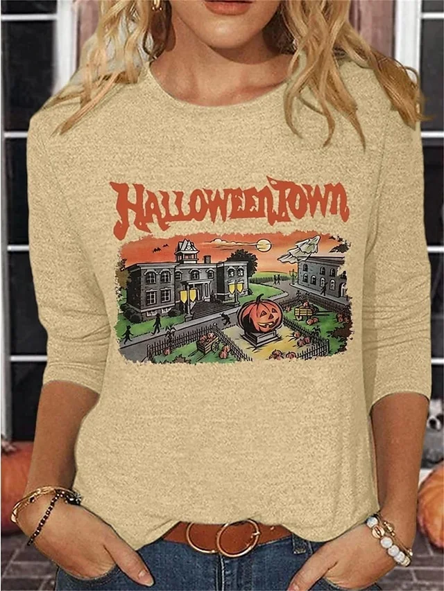 

Женская футболка с длинным рукавом и принтом тыквы