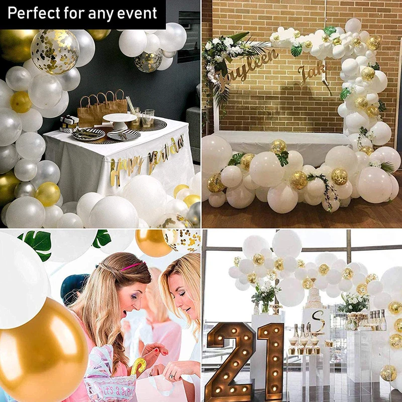 1 Set Balloon Garland Arch Kit White and Gold Balloons Green Leaves for Wedding Baby Shower Kids Adult Birthday Party Decoration