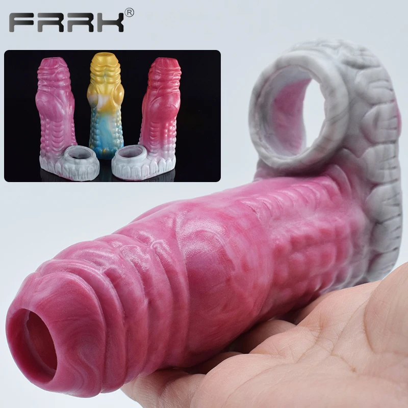 

FRRK Big Knot Dog Dildo Penis Sheath Silicone Fantasy Cock Extender Sleeve Penise Enlargement Adults Male Sex Toys for Men