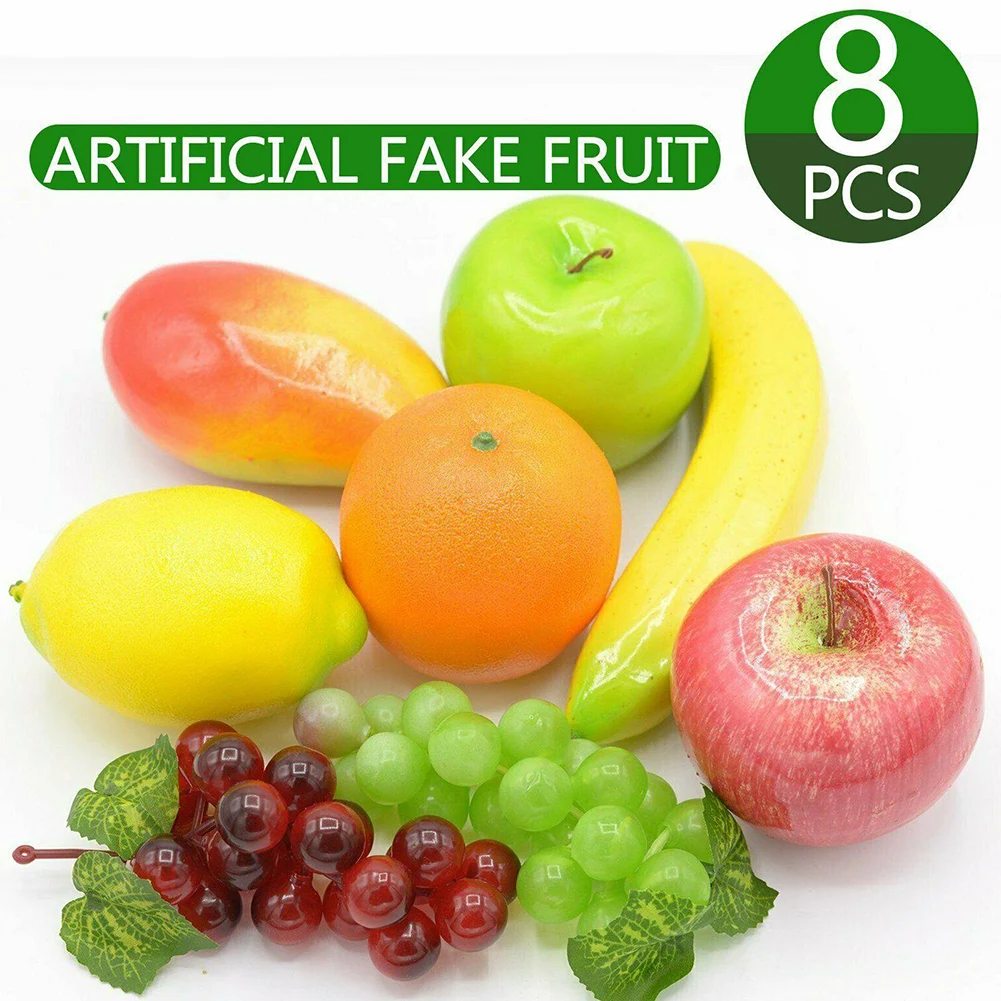 

1set Artificial Fruits Plastic Lemon Orange Banana Mango Grapes For Market Party Decoration Lifelike Fruit