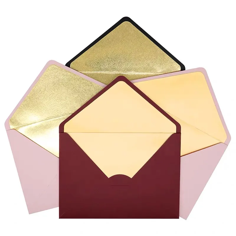 

New luxury Custom Stamping Gold Foil Greeting Card kraft paper Envelope for Gift Cards