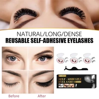 3 pairs reusable self adhesive false eyelashes with tweezer natural fluffy volume 3d false eye lashes no glue needed eye makeup