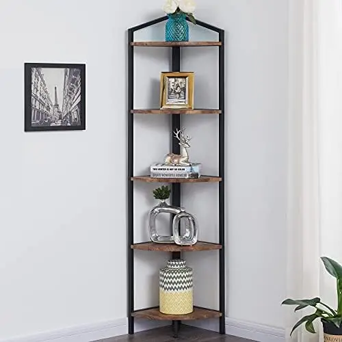 

Shelf 70 Inch Tall Bookcase 5- Tier Industrial Corner Bookshelf Corner Ladder Shelf Small Bookshelf Rustic Plant Stand Freestan
